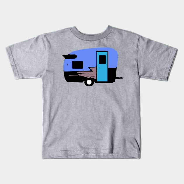 Blue Camper Trailer Vintage Kids T-Shirt by DogfordStudios